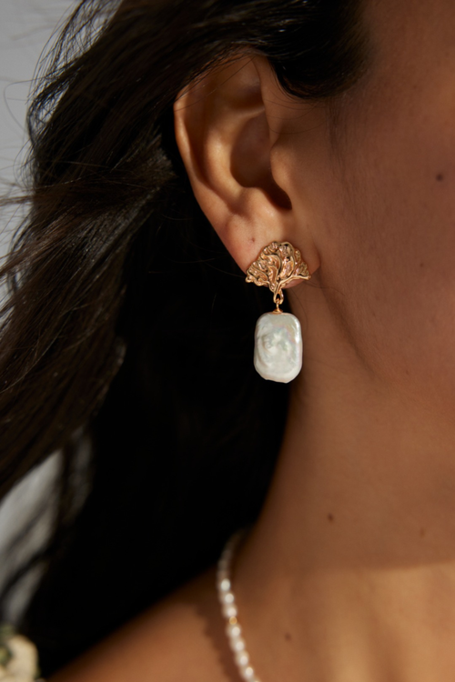 Baroque Pearl Earring, 18K Gold-Plated